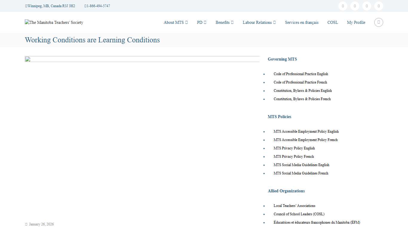 Working Conditions are Learning Conditions – The Manitoba Teachers' Society